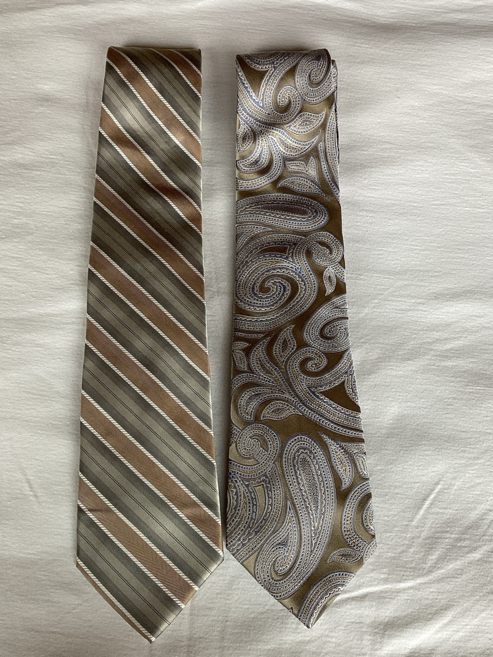 Joseph Abboud Brown and Silver Paisley & Striped Tie Set
